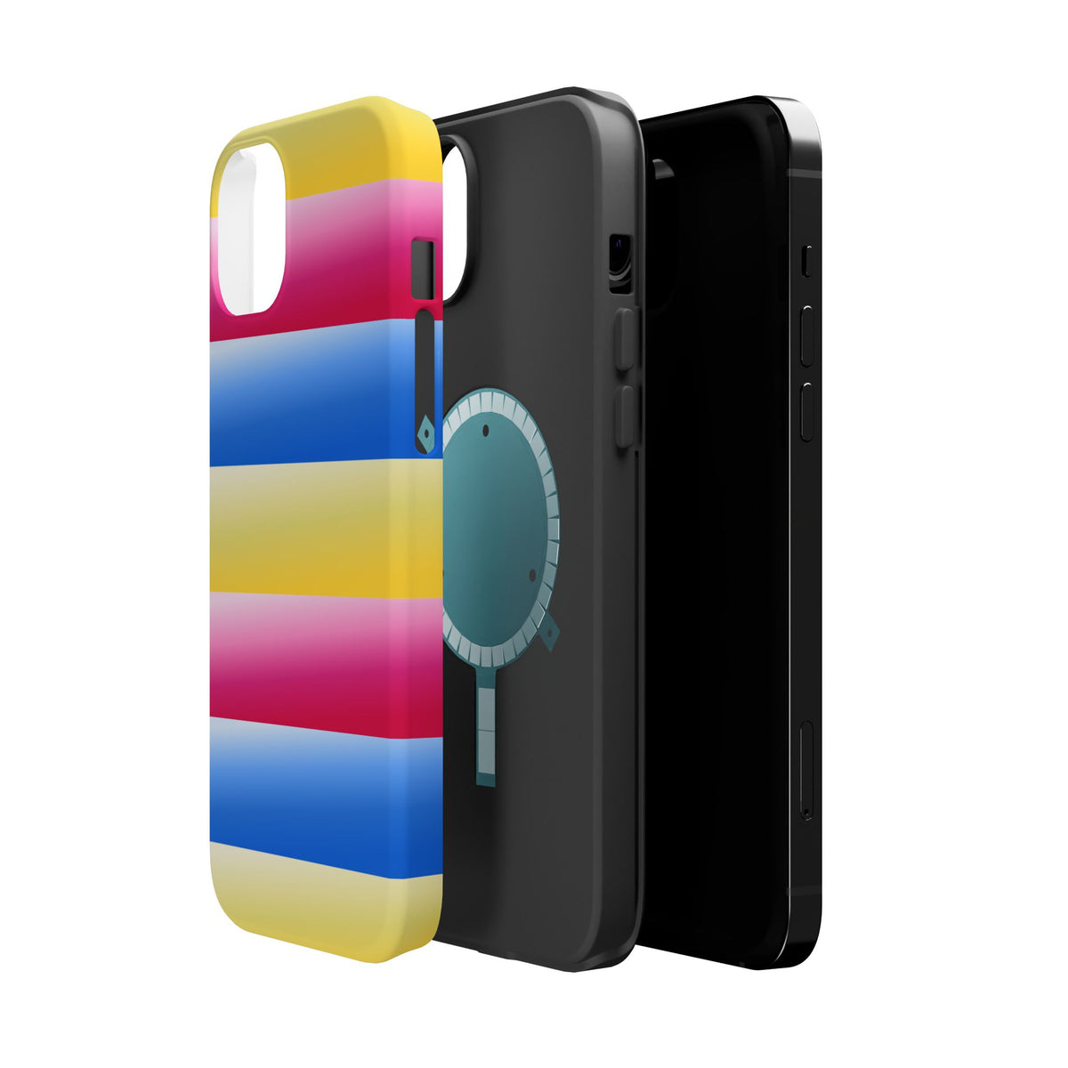 Striped Magnetic Impact-Resistant Phone Case — Colorful Pink Blue Yellow Protection