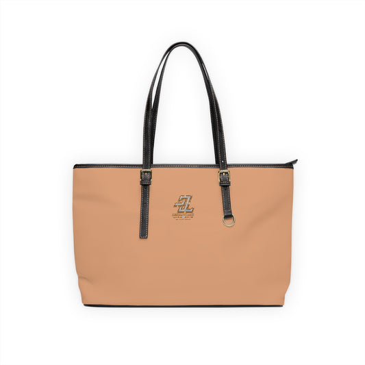 Camel Smooth Monogram Tote Bag – BL Signature Sandy Tan PU Leather Shoulder Bag with Black Contrast