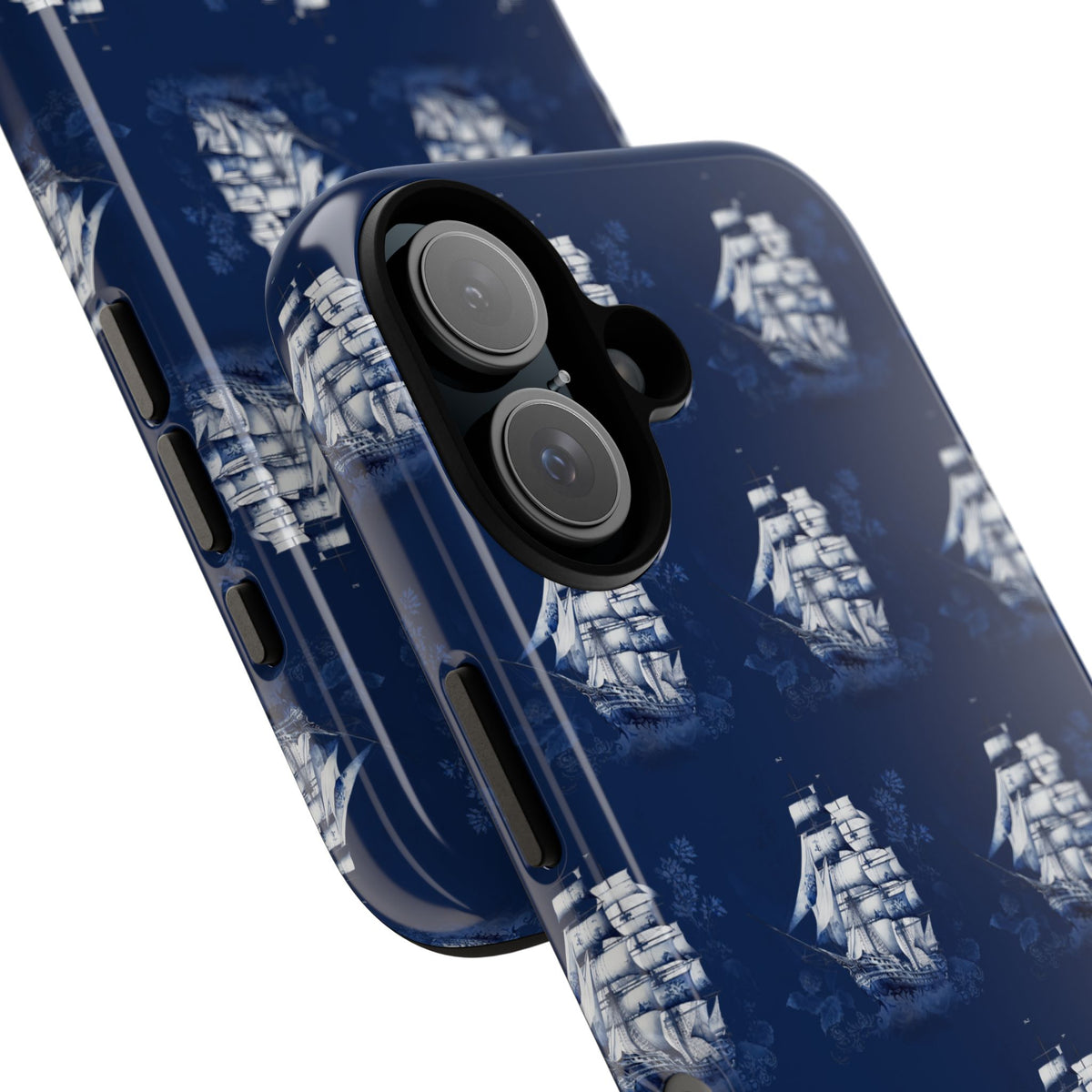 Navy Sailing Ship Phone Case — Navy Blue Vintage Nautical All-Over Print
