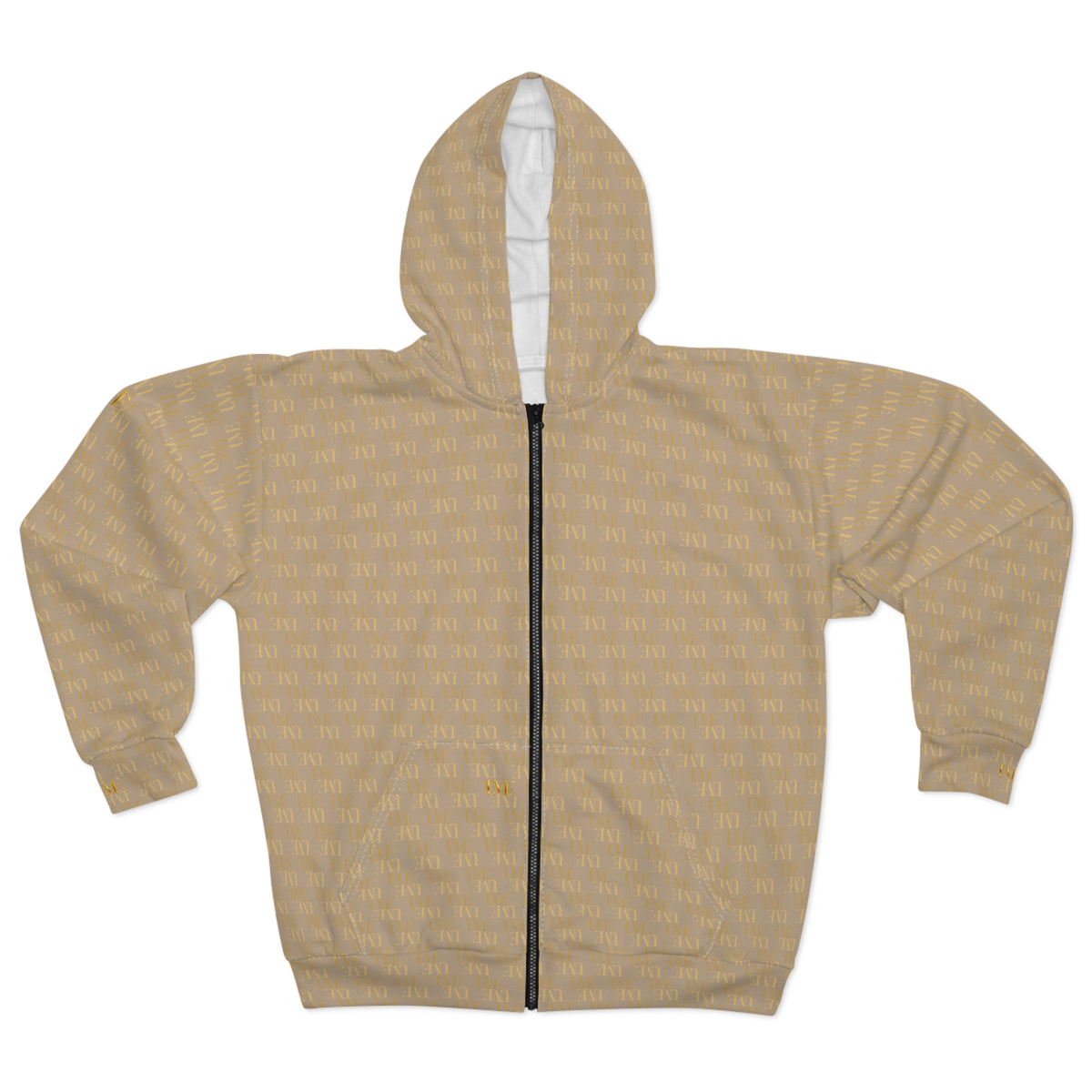 Gold Monogram Zip Hoodie — Beige All-Over Print