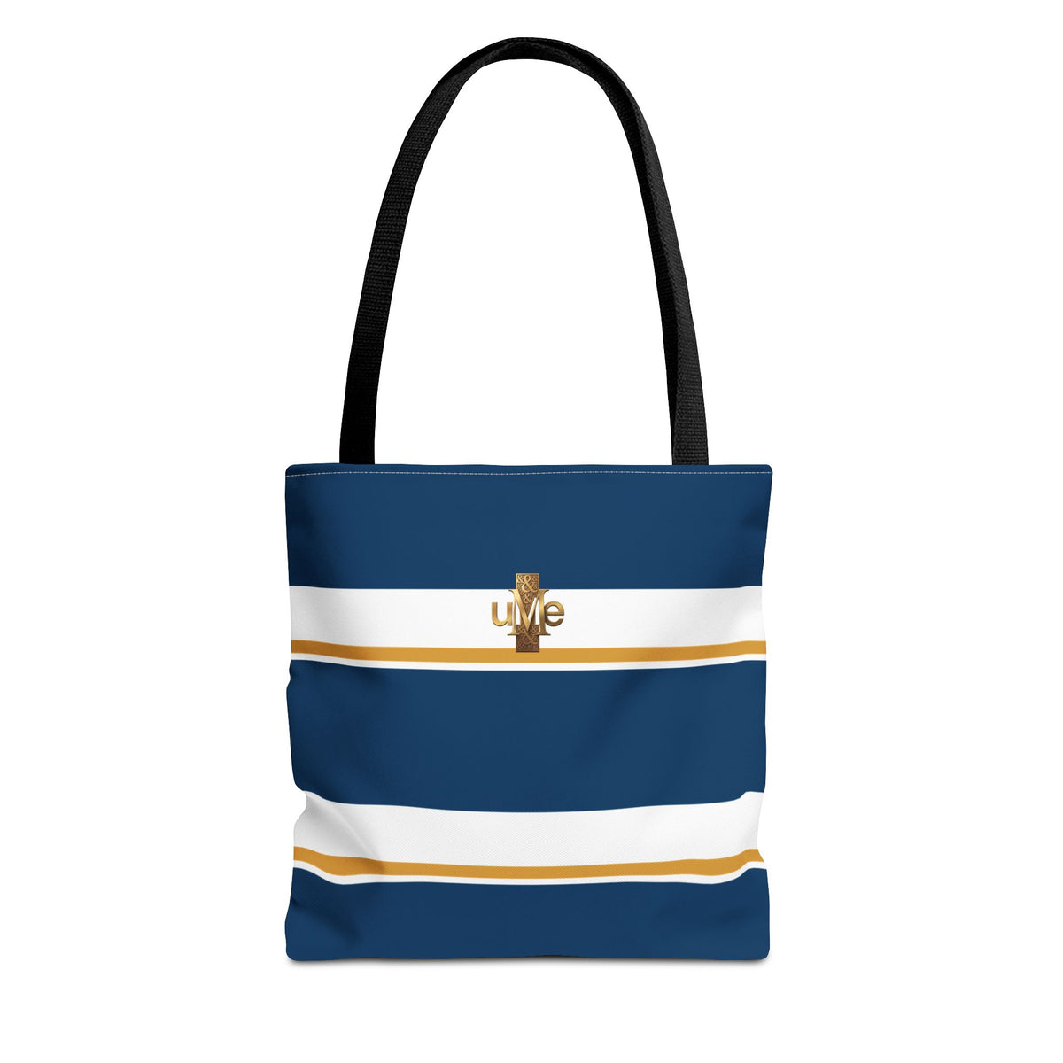 LIVE Cross Tote Bag — Navy & White Stripes with Gold Motif