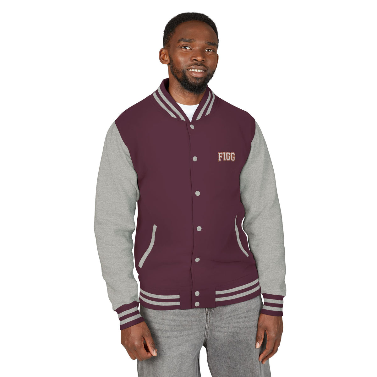 FIGG Letterman Jacket — Burgundy, Black, Navy & Bright Colors