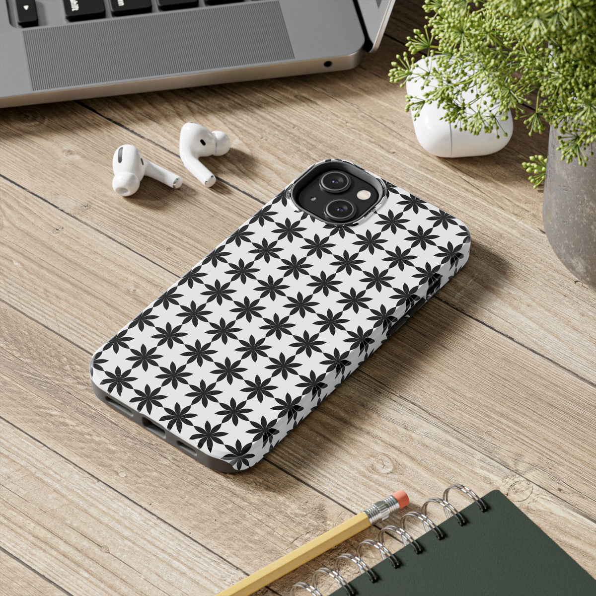 Tough Phone Case — Black & White Geometric Star Pattern