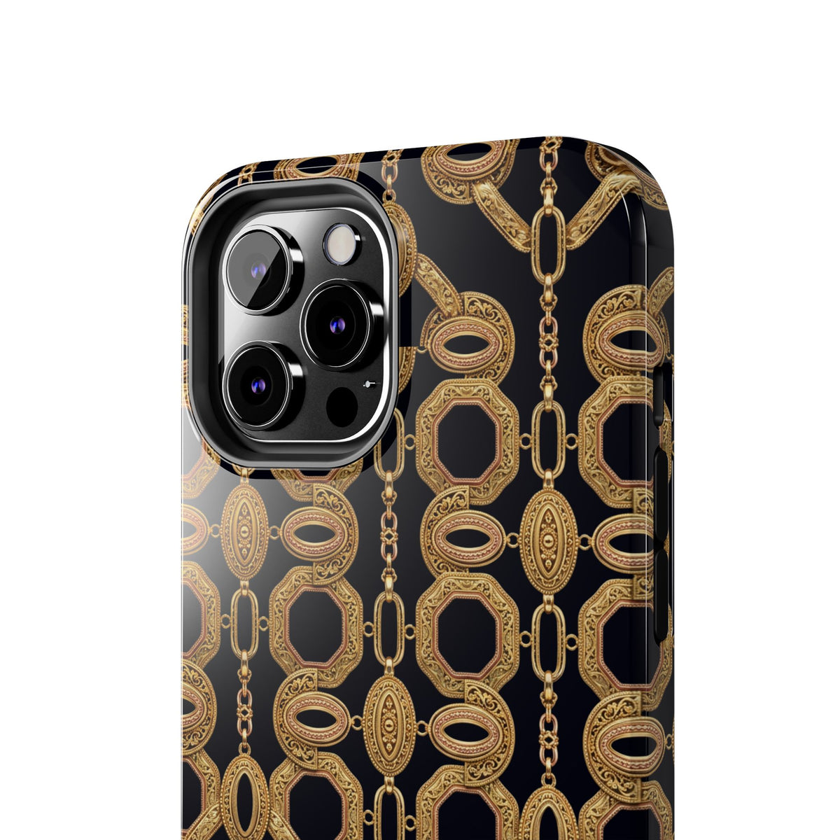 Gold Chain Phone Case — Black & Gold Ornate Chain All-Over Print Tough Cover