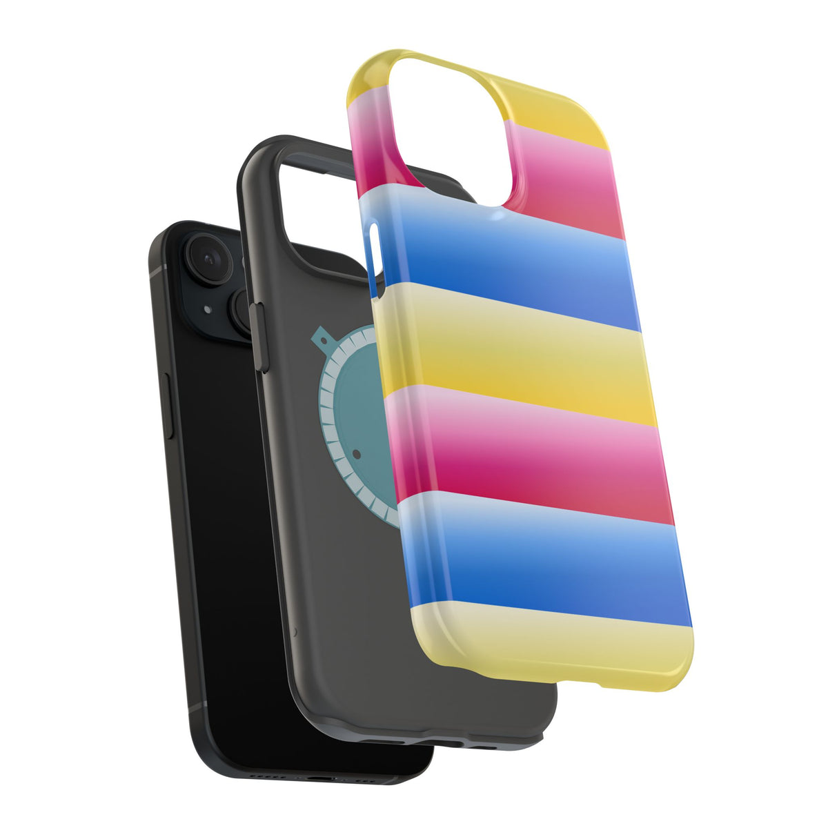 Striped Magnetic Impact-Resistant Phone Case — Colorful Pink Blue Yellow Protection