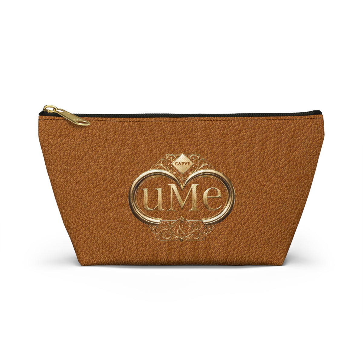 Brown Leather-Look Accessory Pouch with Gold 'uMe' Monogram