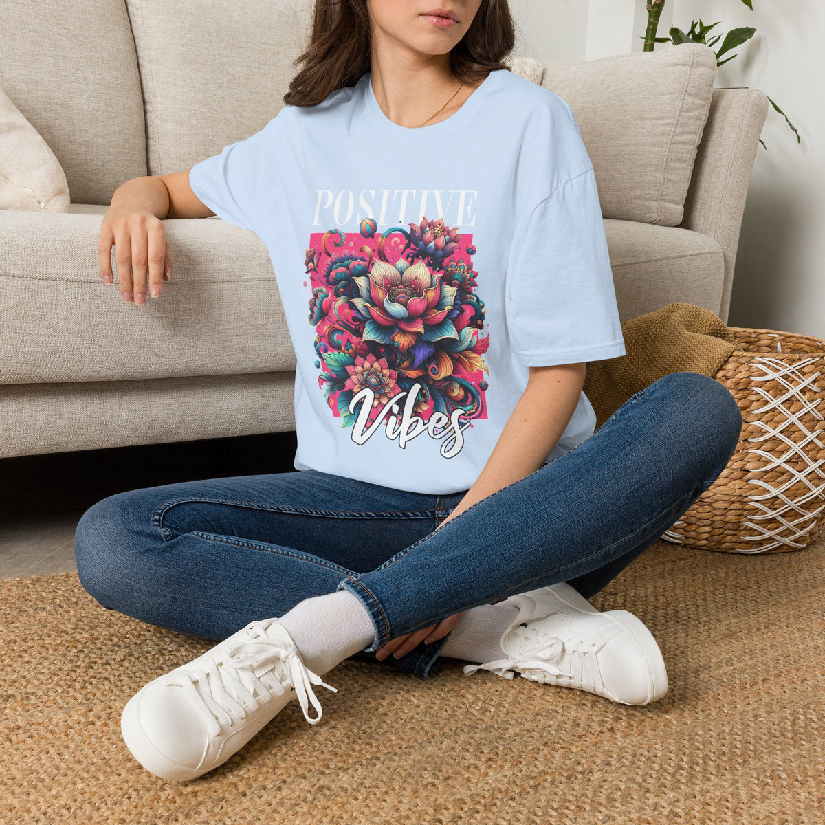 Positive Vibes T‑Shirt — Floral Retro Graphic Tee