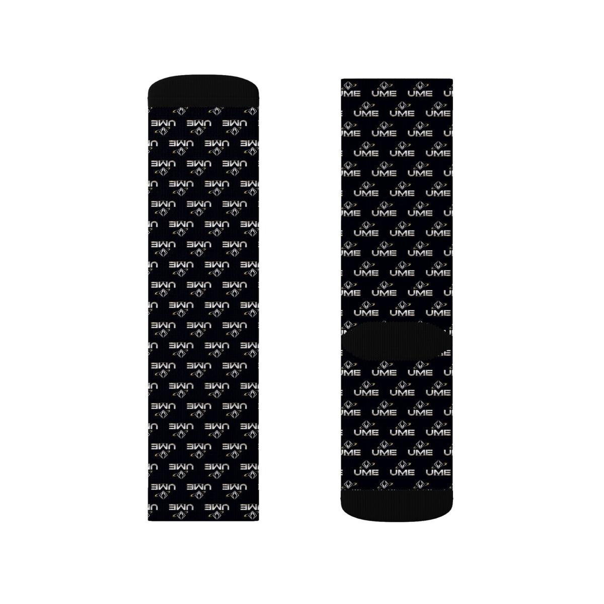 UME Monochrome Crew Socks — Black All-Over Sublimation Print