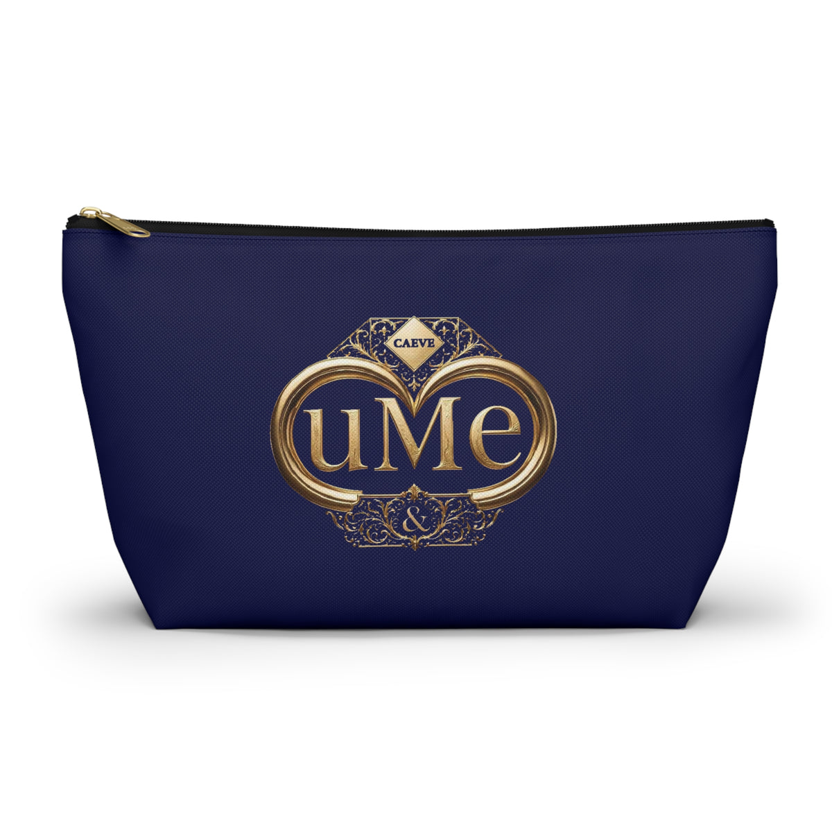 Accessory Pouch — Navy Elegant Gold Monogram 'uMe' Cosmetic Bag