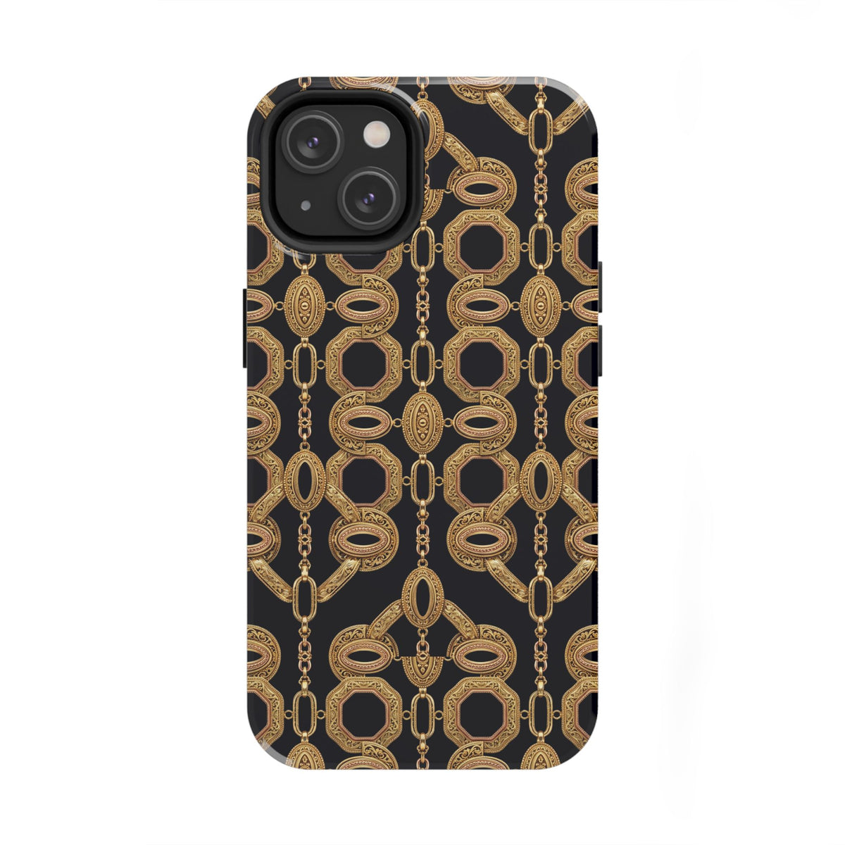 Gold Chain Phone Case — Black & Gold Ornate Chain All-Over Print Tough Cover