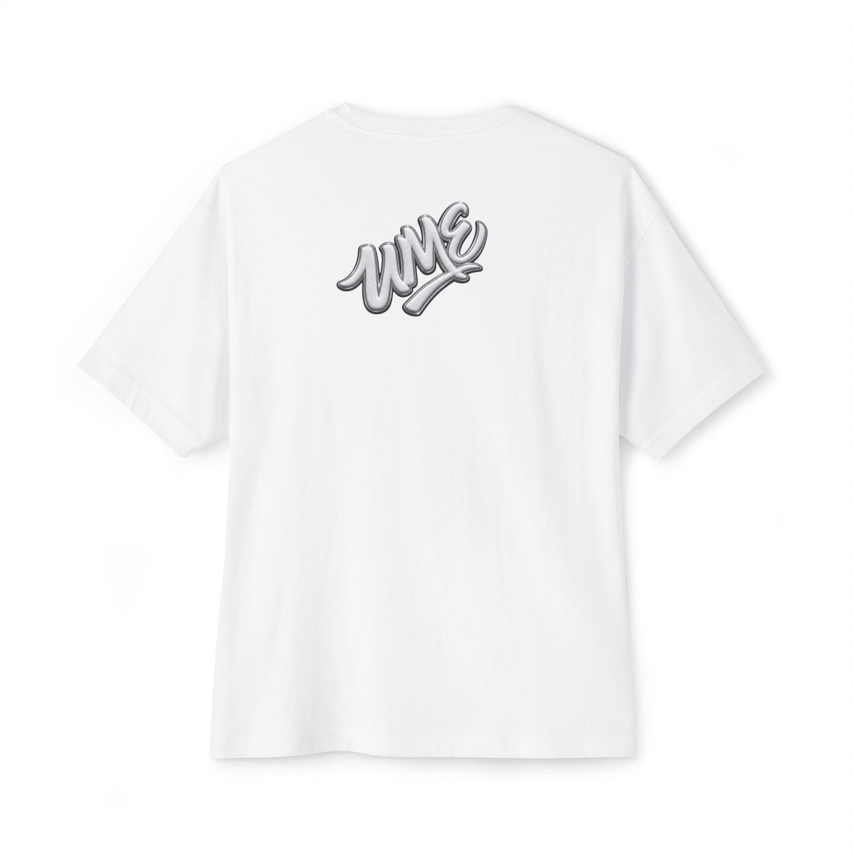 UME Script Logo Boxy Tee — White Oversized Graphic T-Shirt