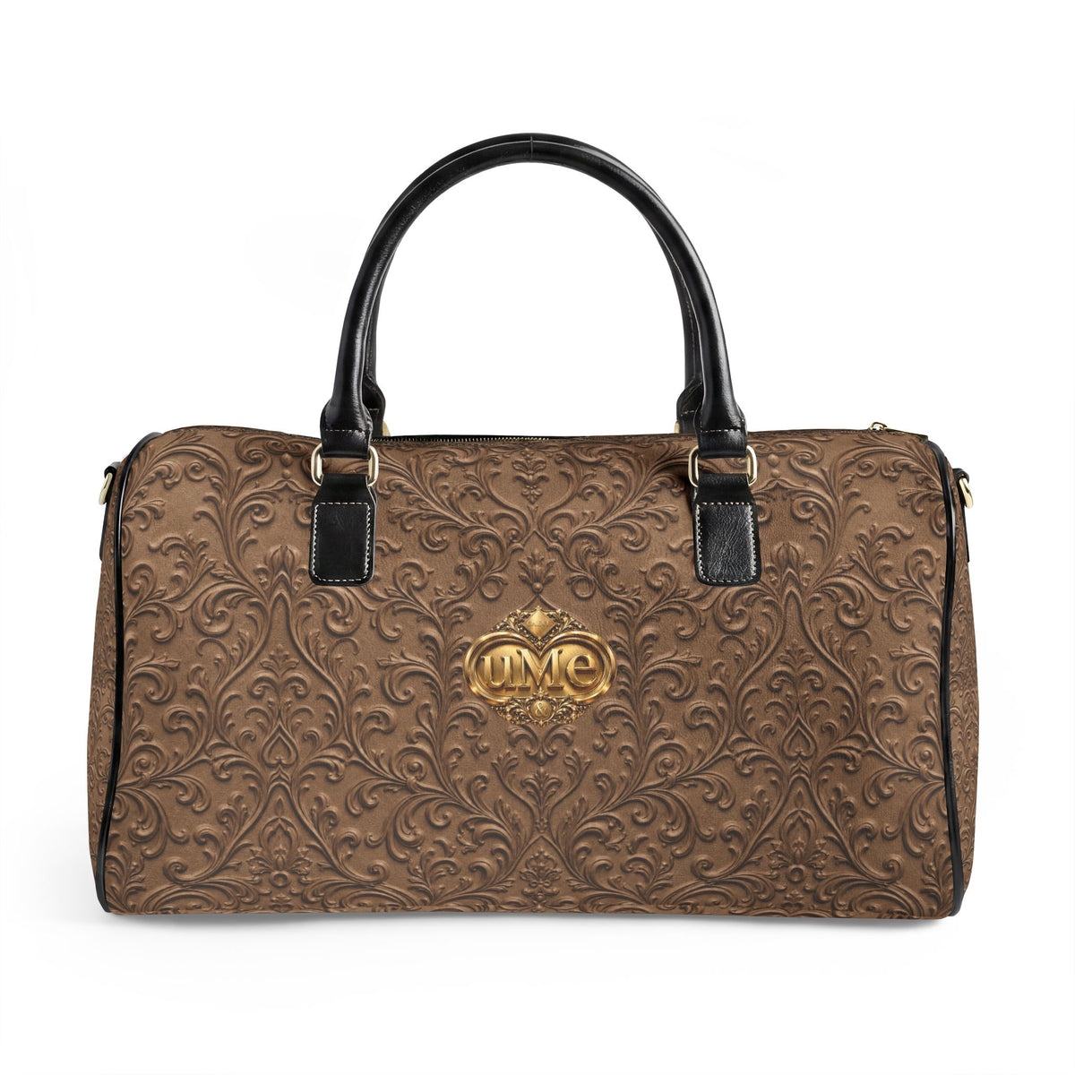 Brown Faux Leather Travel Bag — Vintage Scroll 'uMe' Weekender