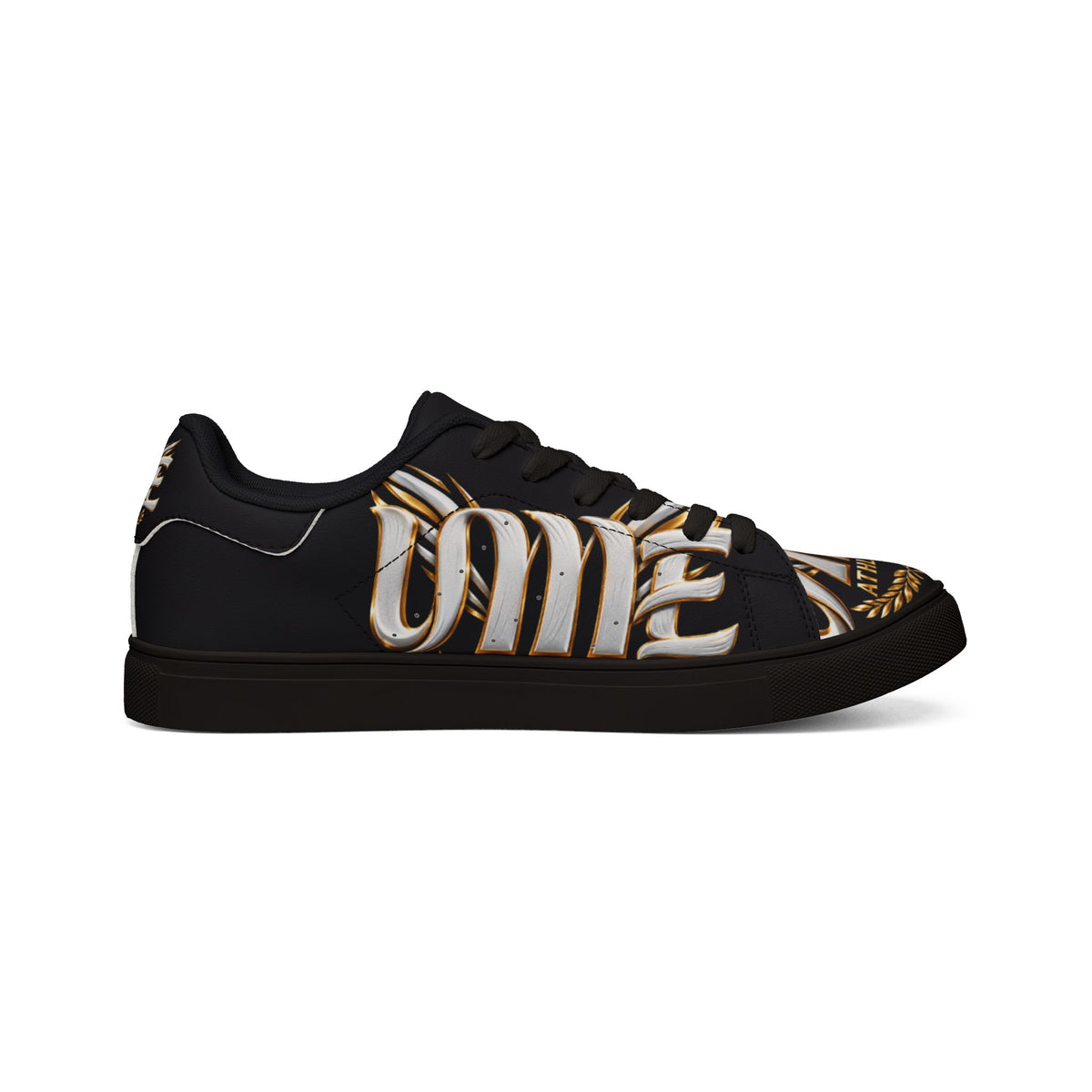 Low-Top Leather Sneakers — Black Gold Athletic Graphic