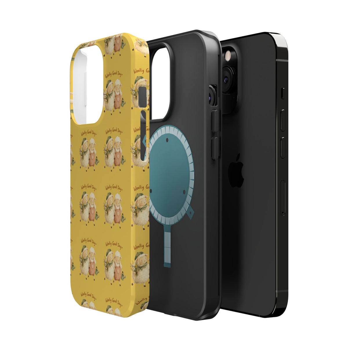 "Woolly Good Day" Phone Case — Yellow Sheep Pattern Magnetic Impact-Resistant Cover