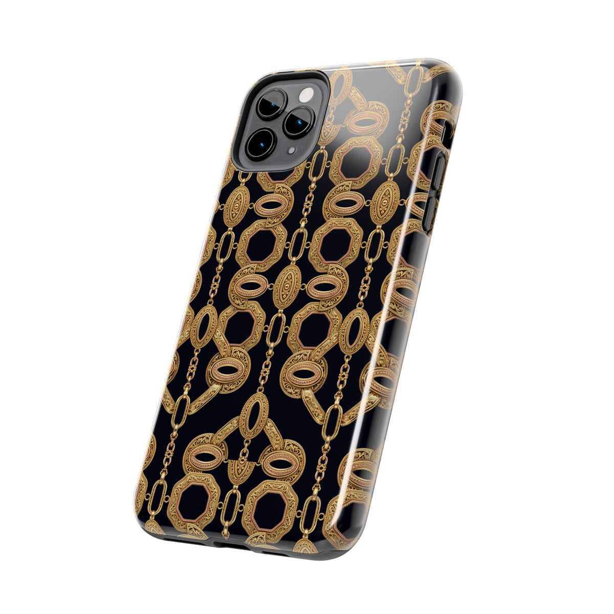 Gold Chain Phone Case — Black & Gold Ornate Chain All-Over Print Tough Cover