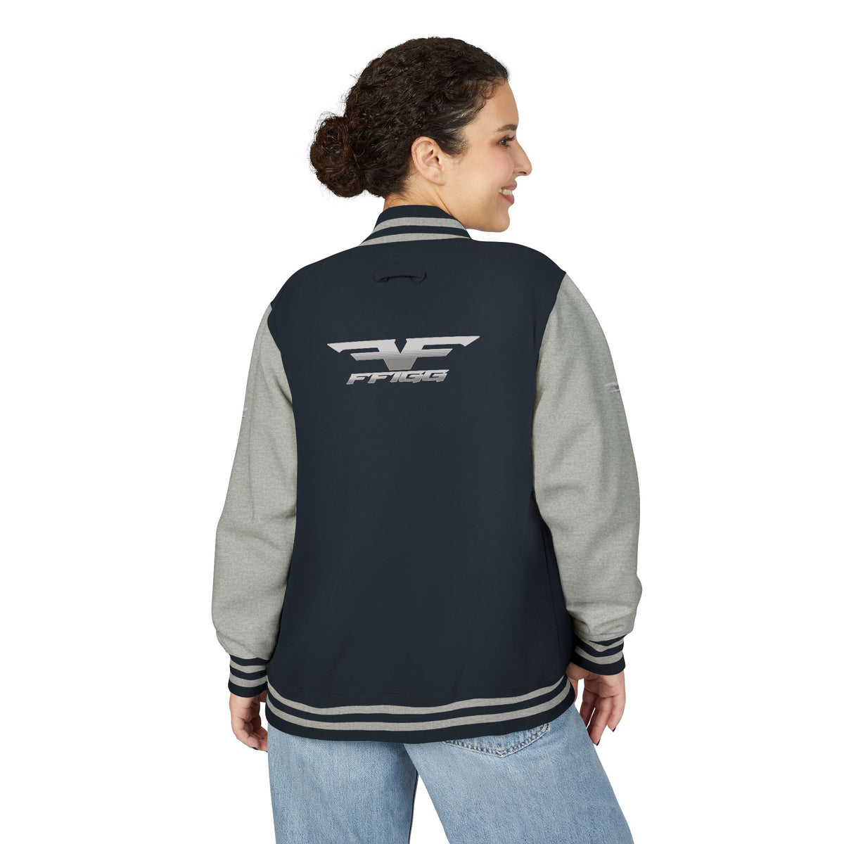 Black and White Varsity Jacket with Winged Logo