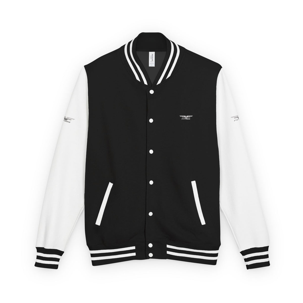 Black and White Varsity Jacket with Winged Logo