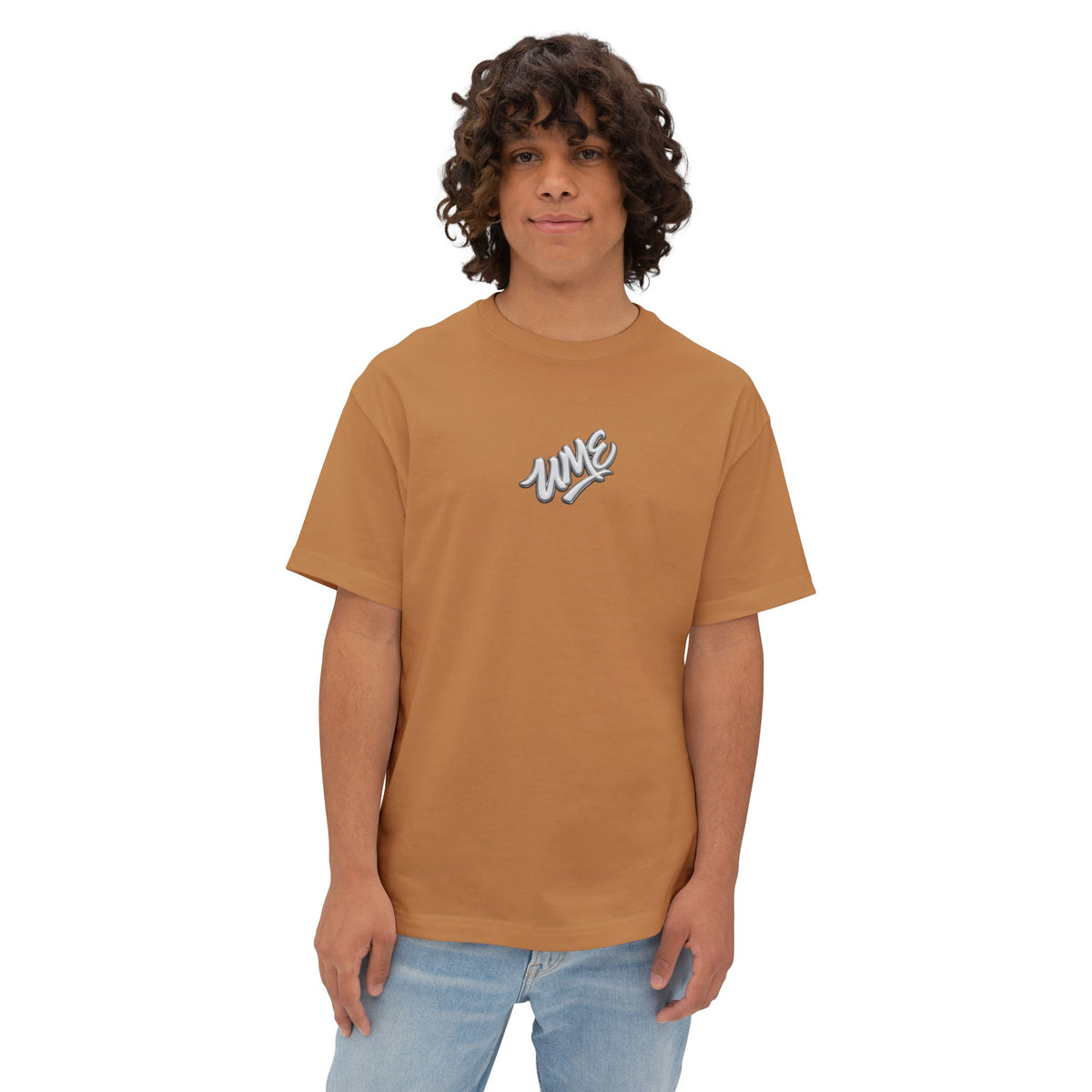 UME Script Logo Boxy Tee — White Oversized Graphic T-Shirt