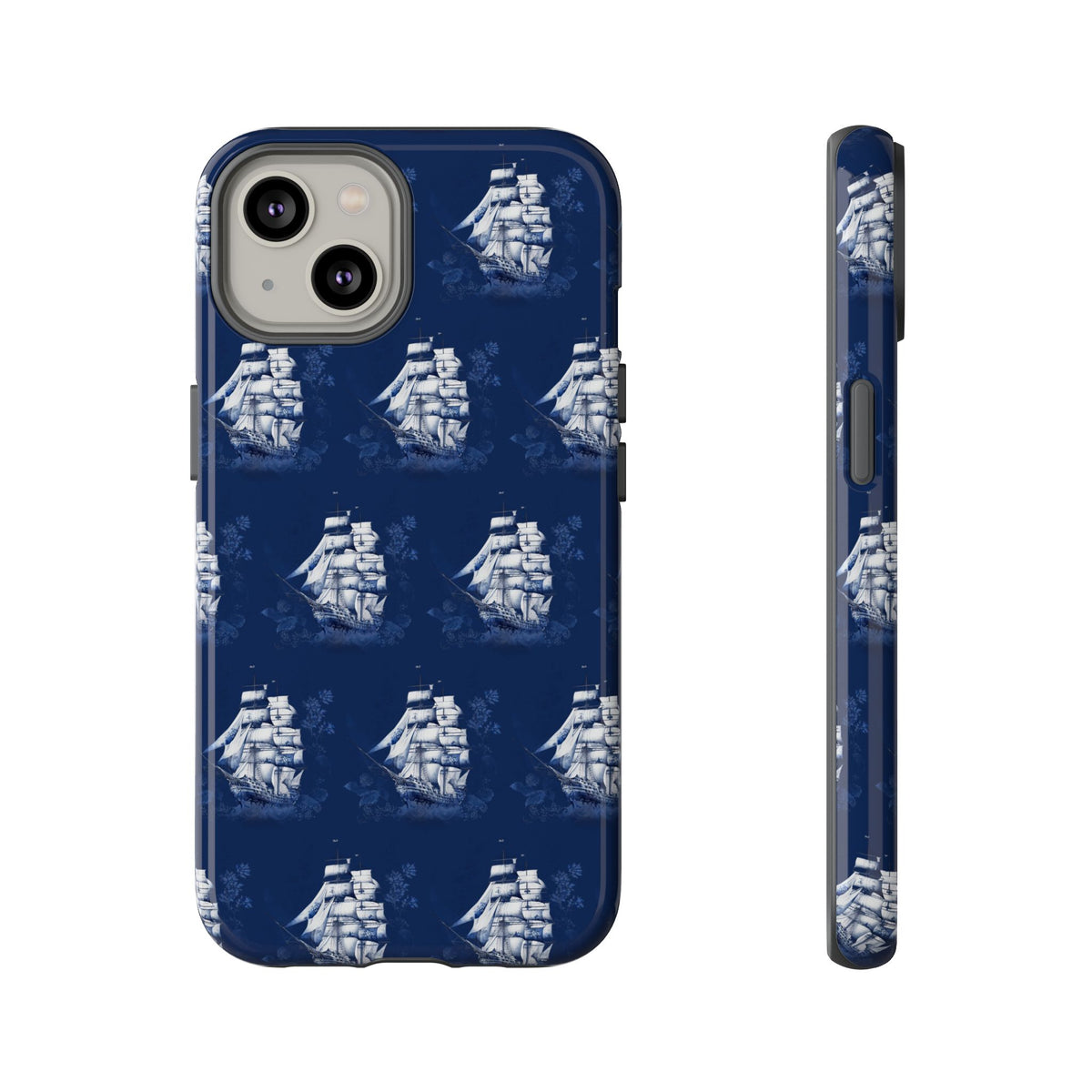 Navy Sailing Ship Phone Case — Navy Blue Vintage Nautical All-Over Print
