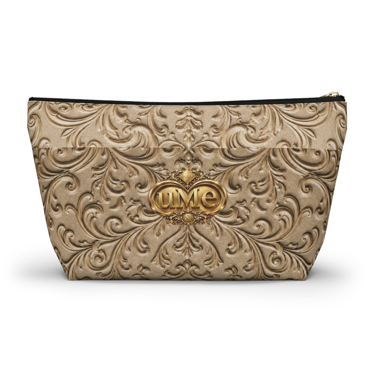 Beige UME Gold Scroll Accessory Pouch — All-Over Print