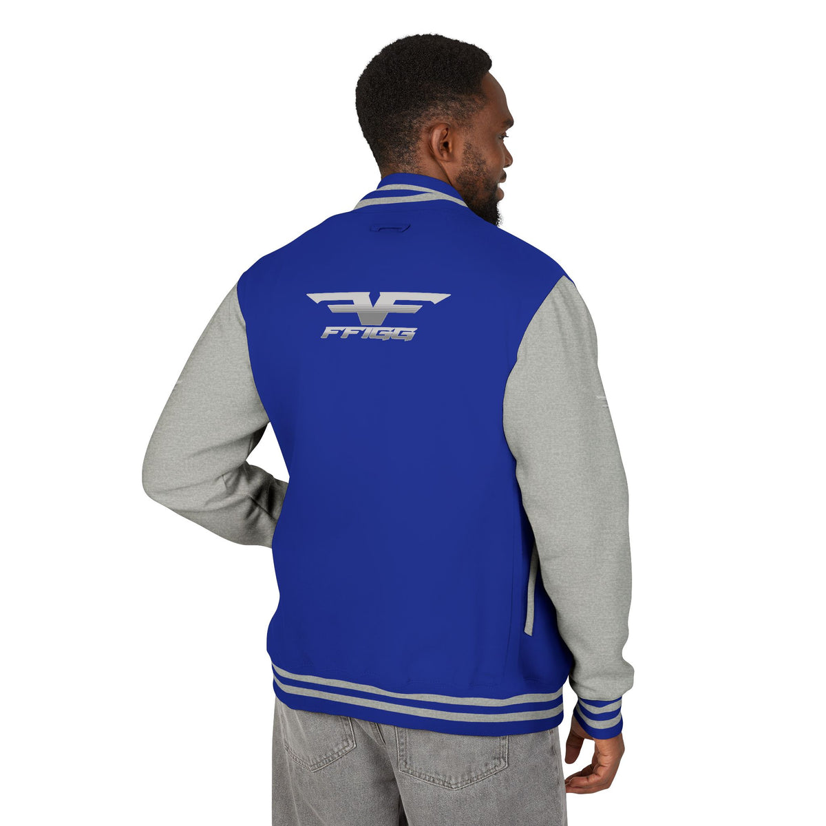 Black and White Varsity Jacket with Winged Logo