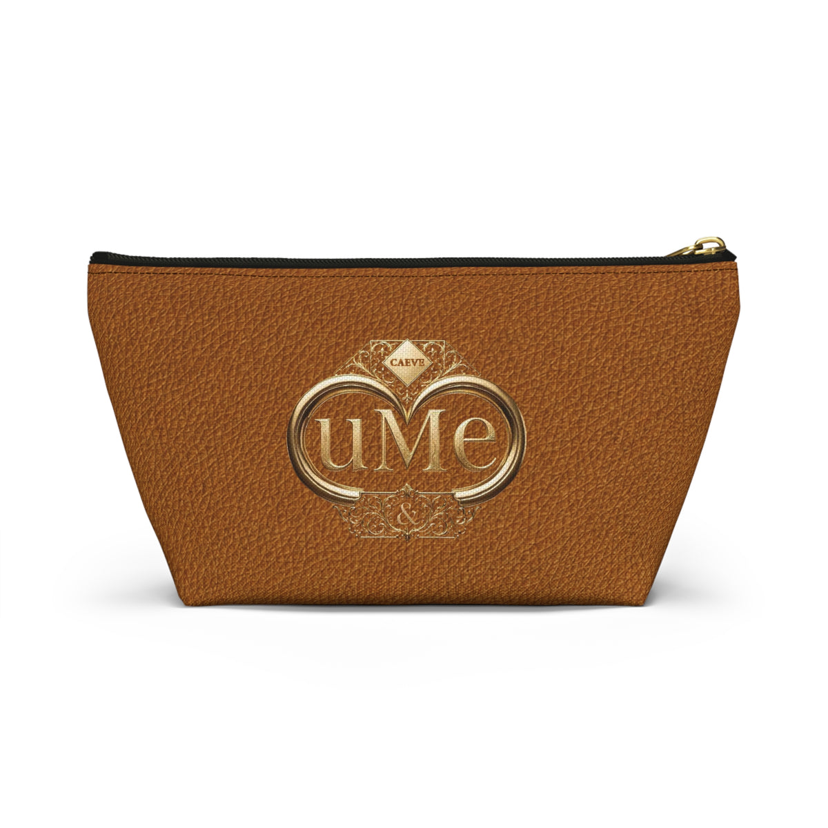 Brown Leather-Look Accessory Pouch with Gold 'uMe' Monogram