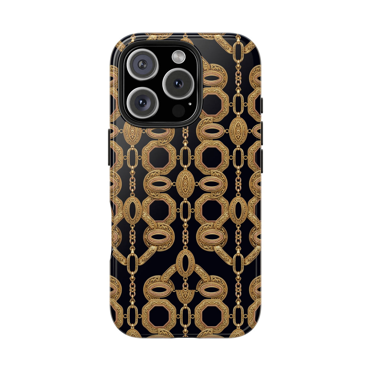 Gold Chain Phone Case — Black & Gold Ornate Chain All-Over Print Tough Cover