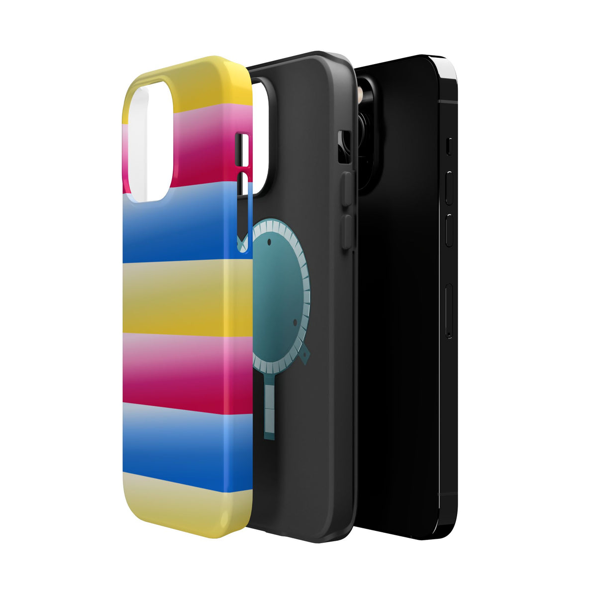 Striped Magnetic Impact-Resistant Phone Case — Colorful Pink Blue Yellow Protection