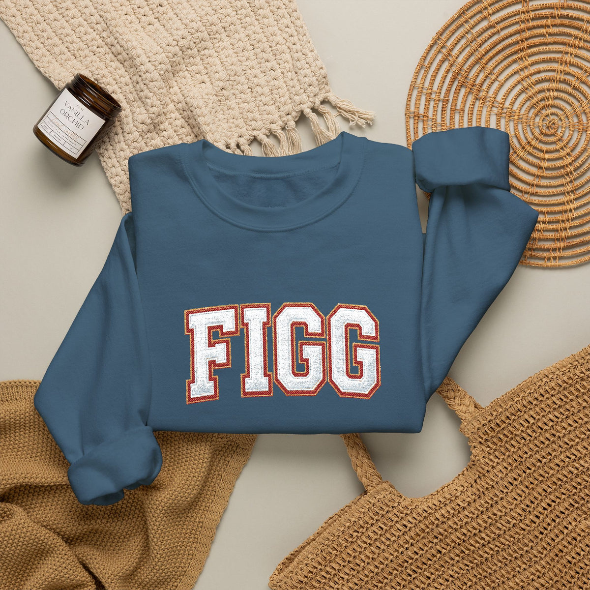 FFiGG Embroidered Collegiate Crewneck — Sport Grey, Black & More Colors