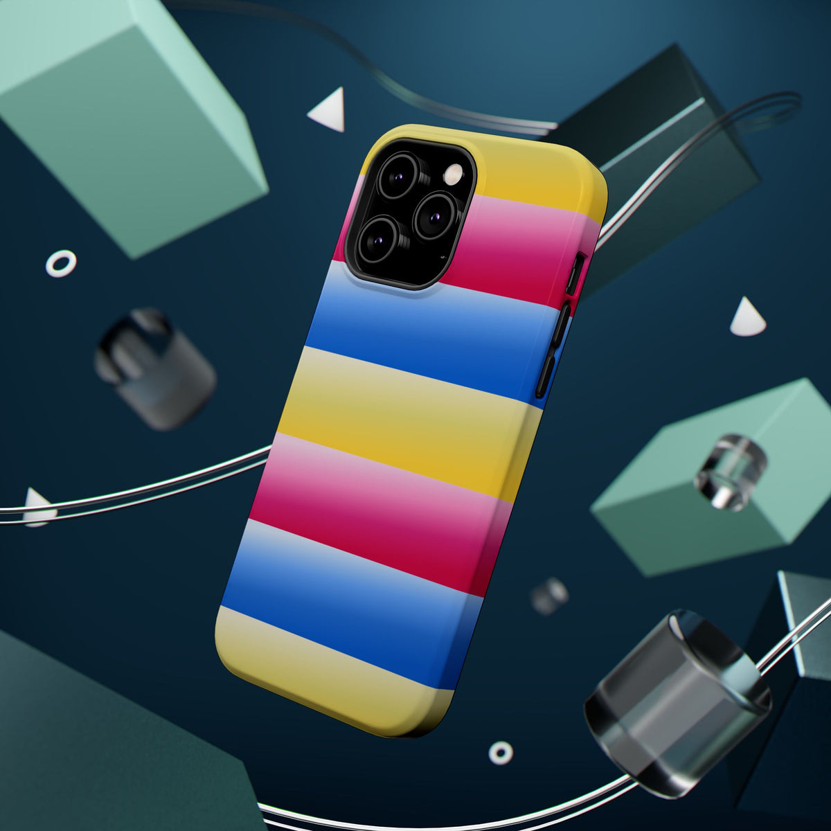Striped Magnetic Impact-Resistant Phone Case — Colorful Pink Blue Yellow Protection