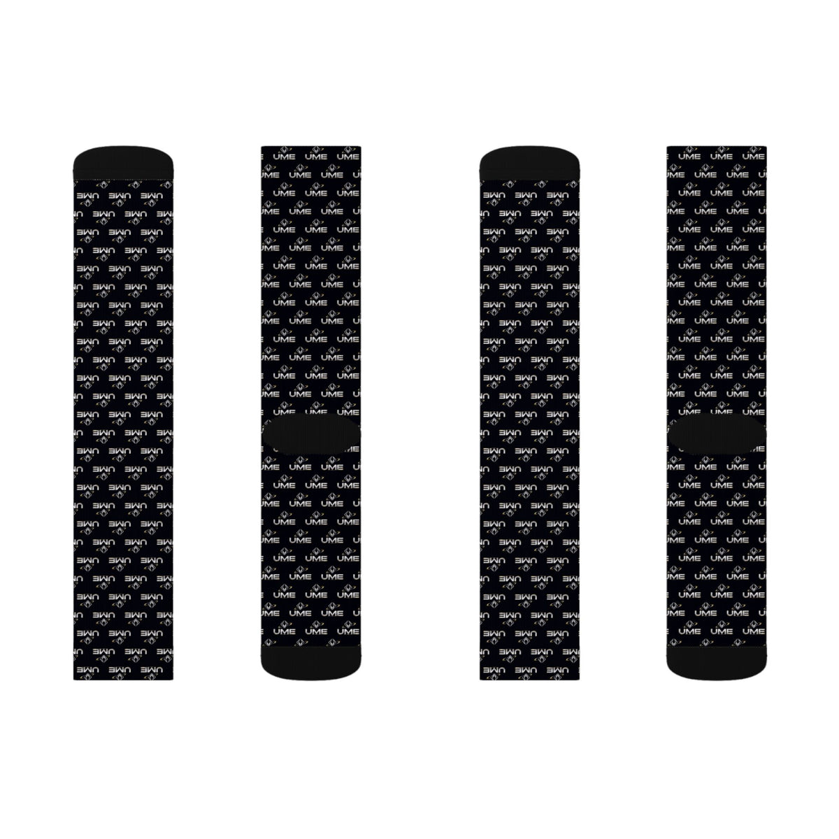 UME Monochrome Crew Socks — Black All-Over Sublimation Print
