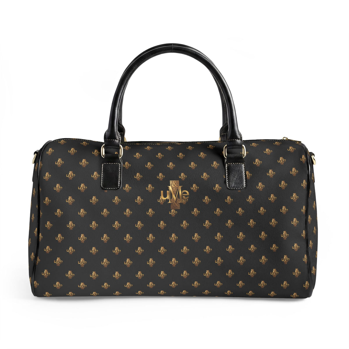 Faux-Leather Travel Bag UME Logo — Black and Gold Weekender