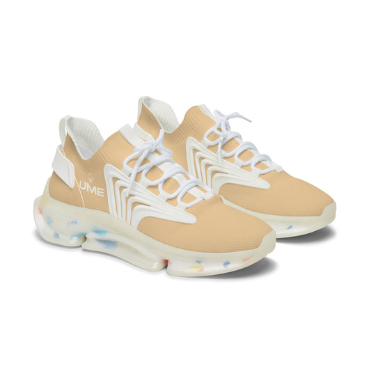 Women's Sand Beige UME Mesh Sneakers — Minimal Graphic Cloud Sole Athletic Shoe