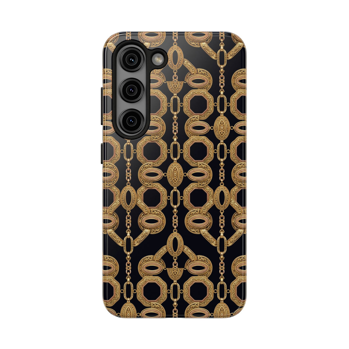 Gold Chain Phone Case — Black & Gold Ornate Chain All-Over Print Tough Cover