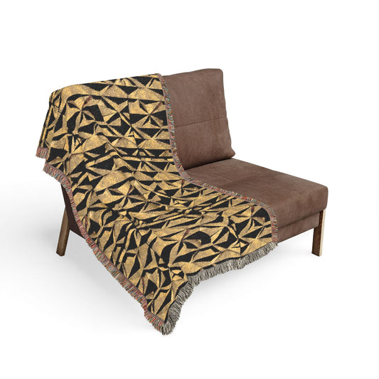 Geometric Gold & Black Woven Throw Blanket – Luxe Faceted Pattern Home Decor