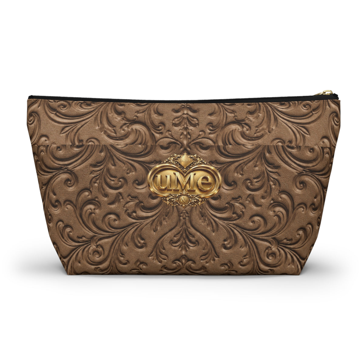 Brown UME Gold Crest Accessory Pouch — All-Over Print