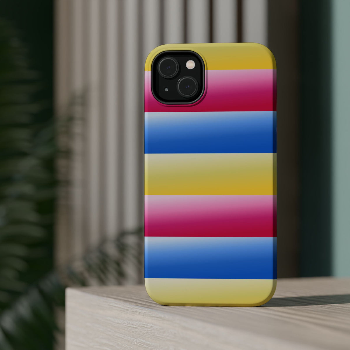 Striped Magnetic Impact-Resistant Phone Case — Colorful Pink Blue Yellow Protection