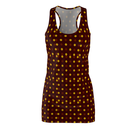 Brown & Gold Polka Dot Racerback Dress — AOP Sporty Mini Dress
