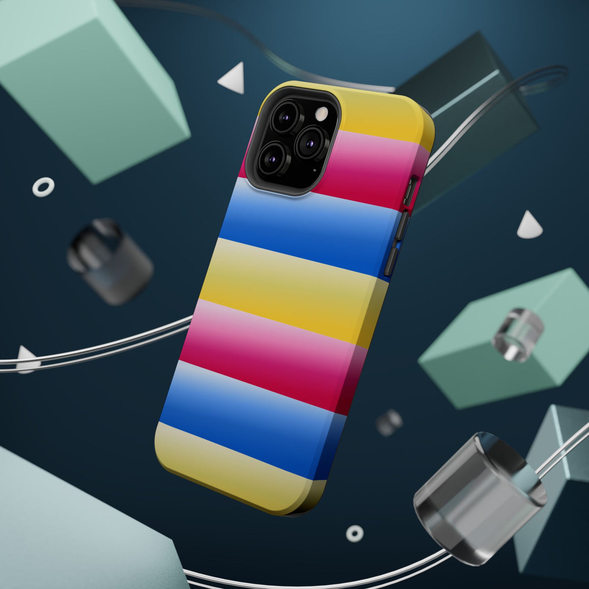 Striped Magnetic Impact-Resistant Phone Case — Colorful Pink Blue Yellow Protection