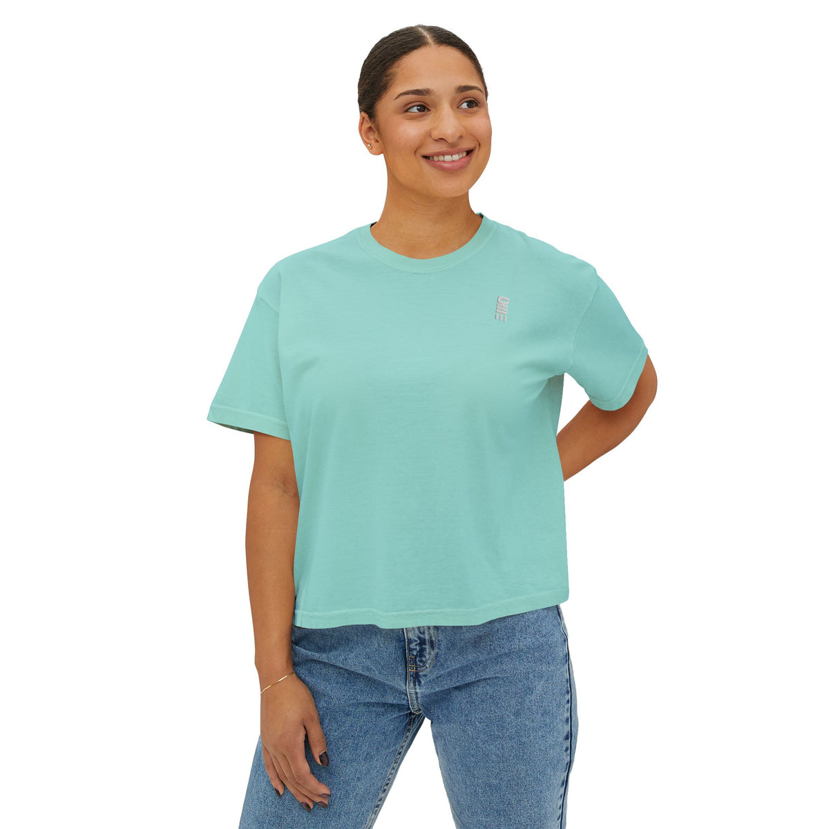 Women’s Cropped Boxy T-Shirt — Multi-Color Minimal Graphic