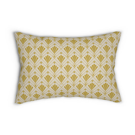 Art Deco Gold Fan Lumbar Pillow – Vintage Geometric Accent Pillow with Insert