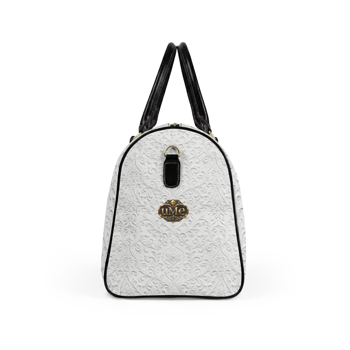 White Faux Leather Travel Bag — 'uMe' Gold Crest Weekender