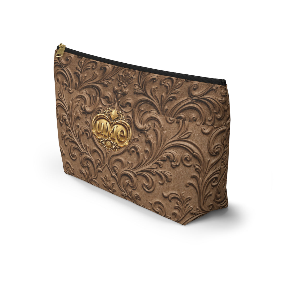 Brown UME Gold Crest Accessory Pouch — All-Over Print
