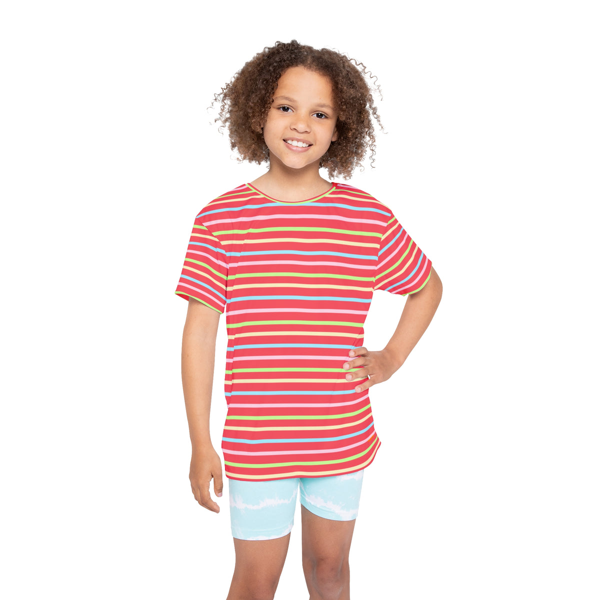 Kids Stripe Sports Jersey — Dark Orange Rainbow Athletic Tee