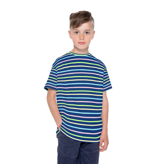 Kids Stripe Sports Jersey — Dark Blue Rainbow Athletic Tee