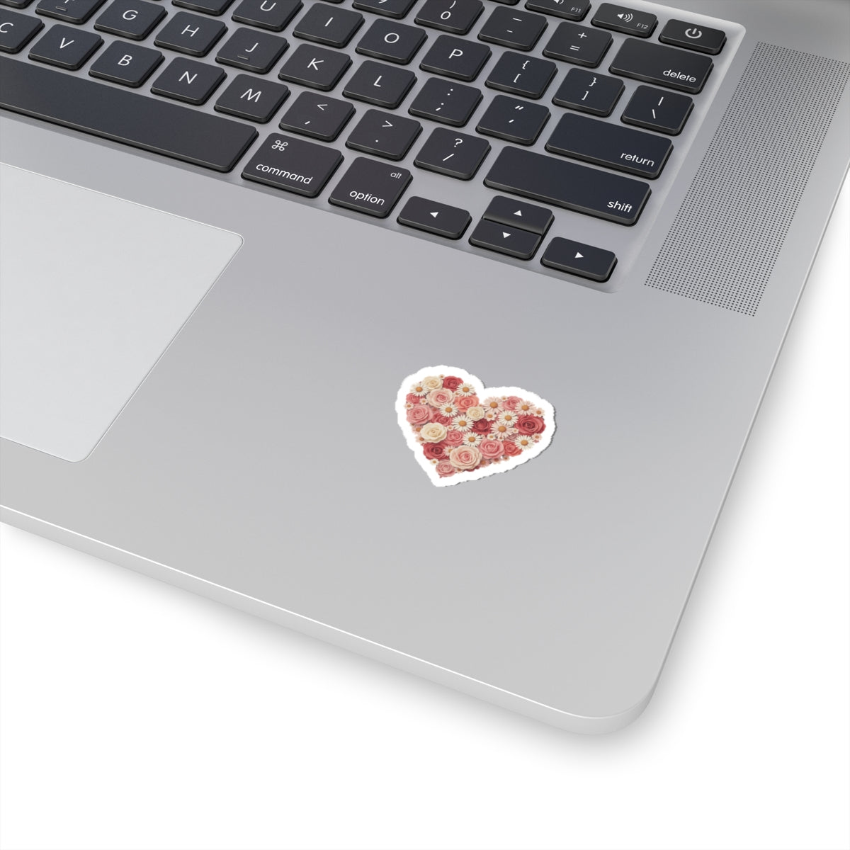 Floral Heart Kiss-Cut Sticker — Rose & Daisy Bouquet Decal
