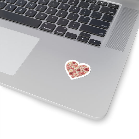 Floral Heart Kiss-Cut Sticker — Rose & Daisy Bouquet Decal