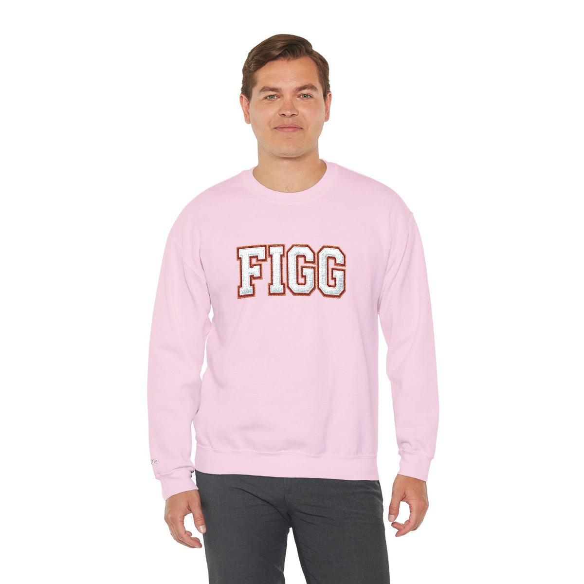 FFiGG Embroidered Collegiate Crewneck — Sport Grey, Black & More Colors