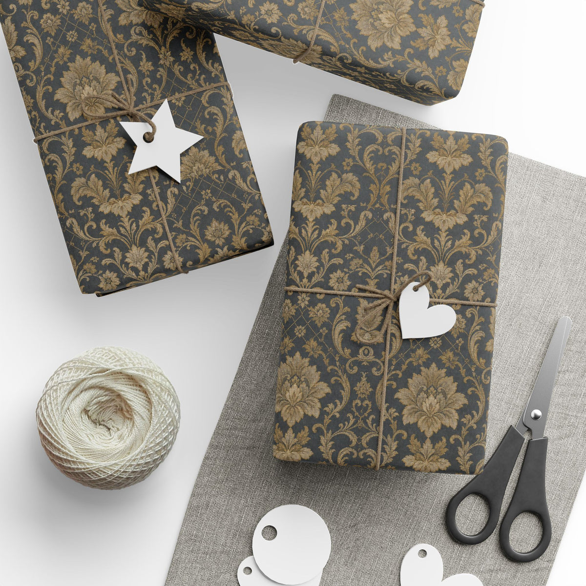 Vintage Black and Gold Damask Wrapping Paper