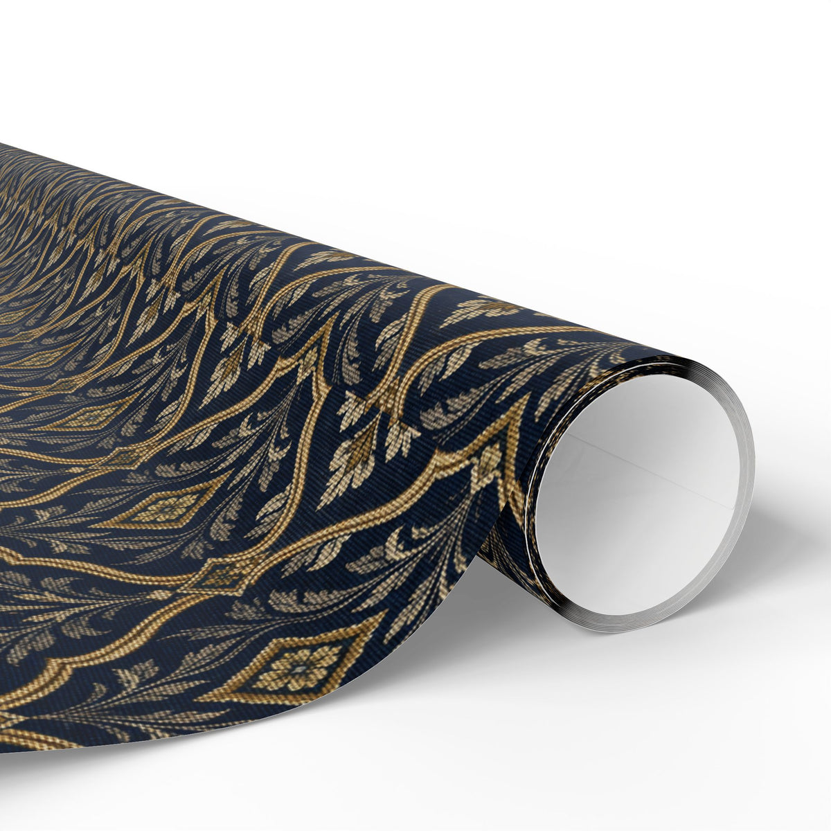 Lux Navy & Gold Damask Wrapping Paper Roll — Elegant Gift Wrap for Weddings, Anniversaries & Holidays